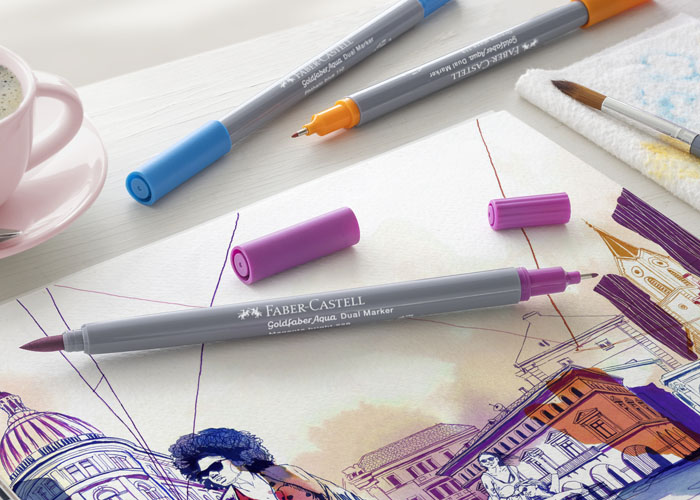Faber-Castell Goldfaber Aqua Dual Marker Lavendel – Mit Pinsel- & Finelinerspitze, Wasserlöslich